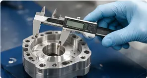 Precision machined component inspection using a digital caliper at MtecD Bengaluru